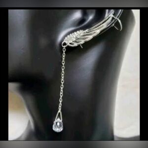 Fashion Jewelry Silver Wing Earrings with Crystal Drop